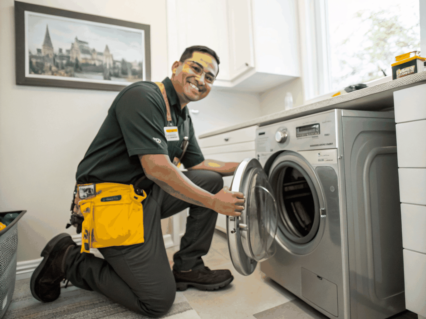 Technician explaining the completed repair to a homeowner