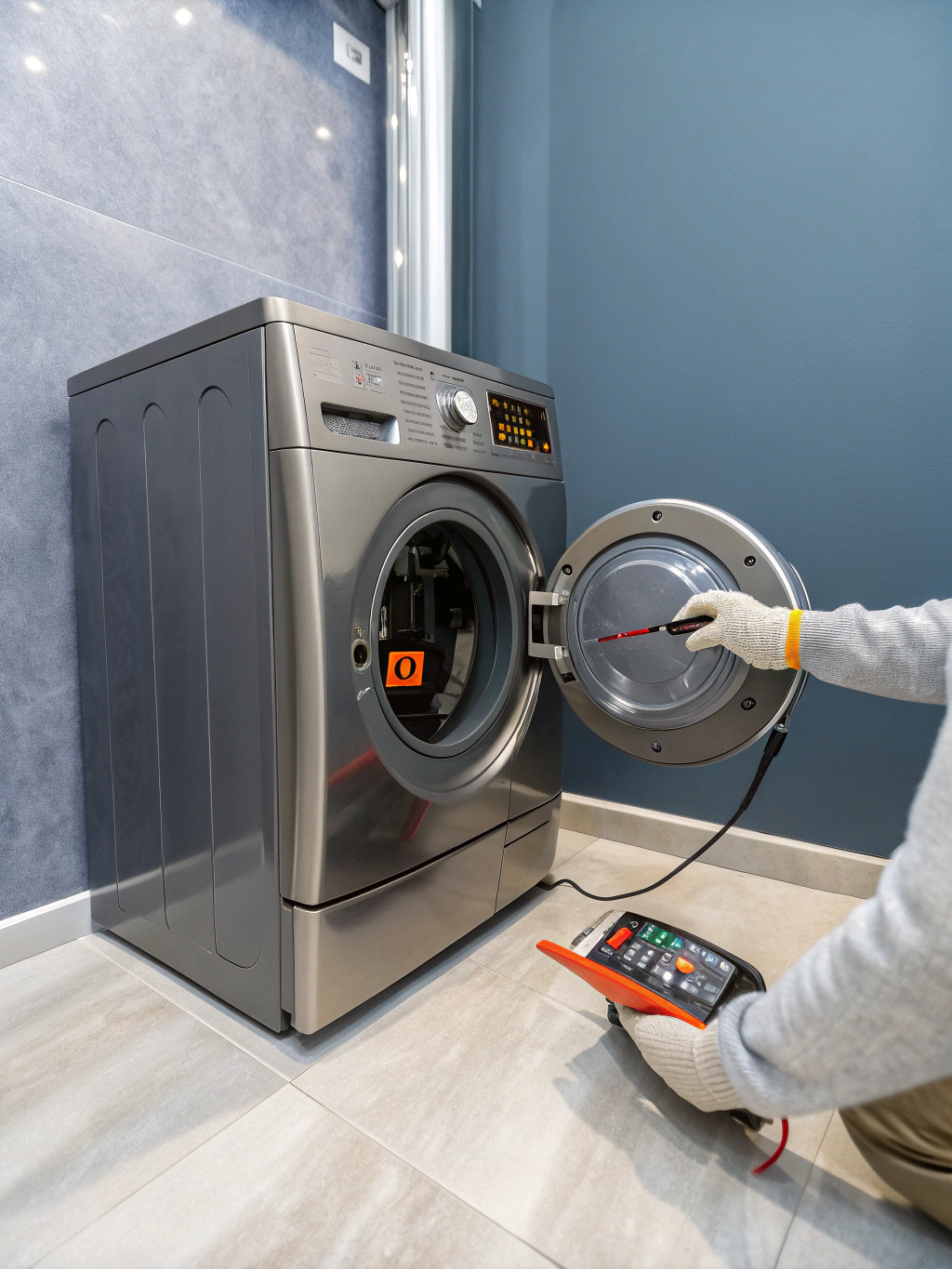 Professional technician inspecting a residential dryer unit in an Atlanta home