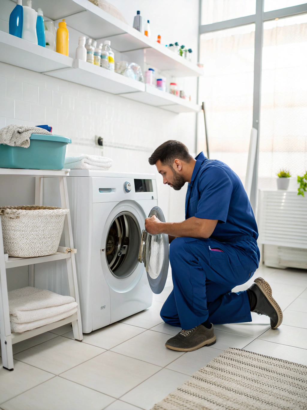 Expert inspecting a washing machine drum